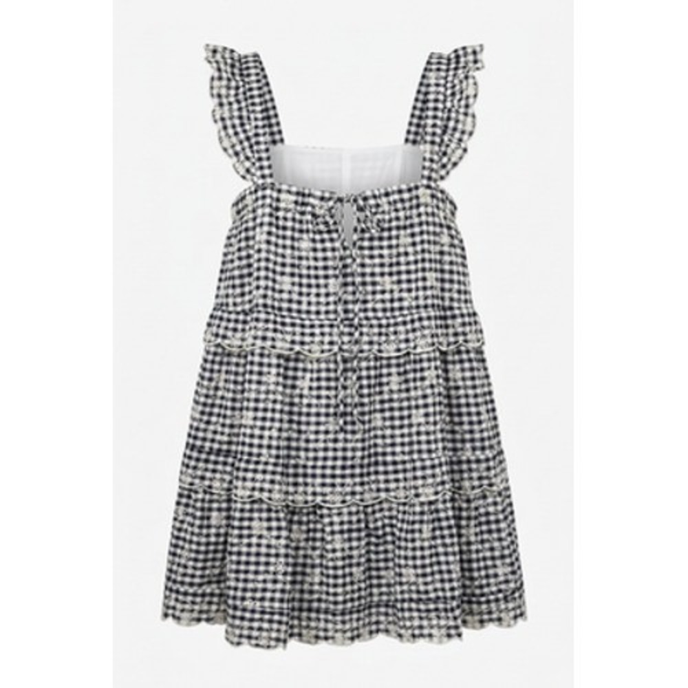 Altar'd State Dressā Women L Blue Gingham Embroidered Tiered Ruffle Cottagecore